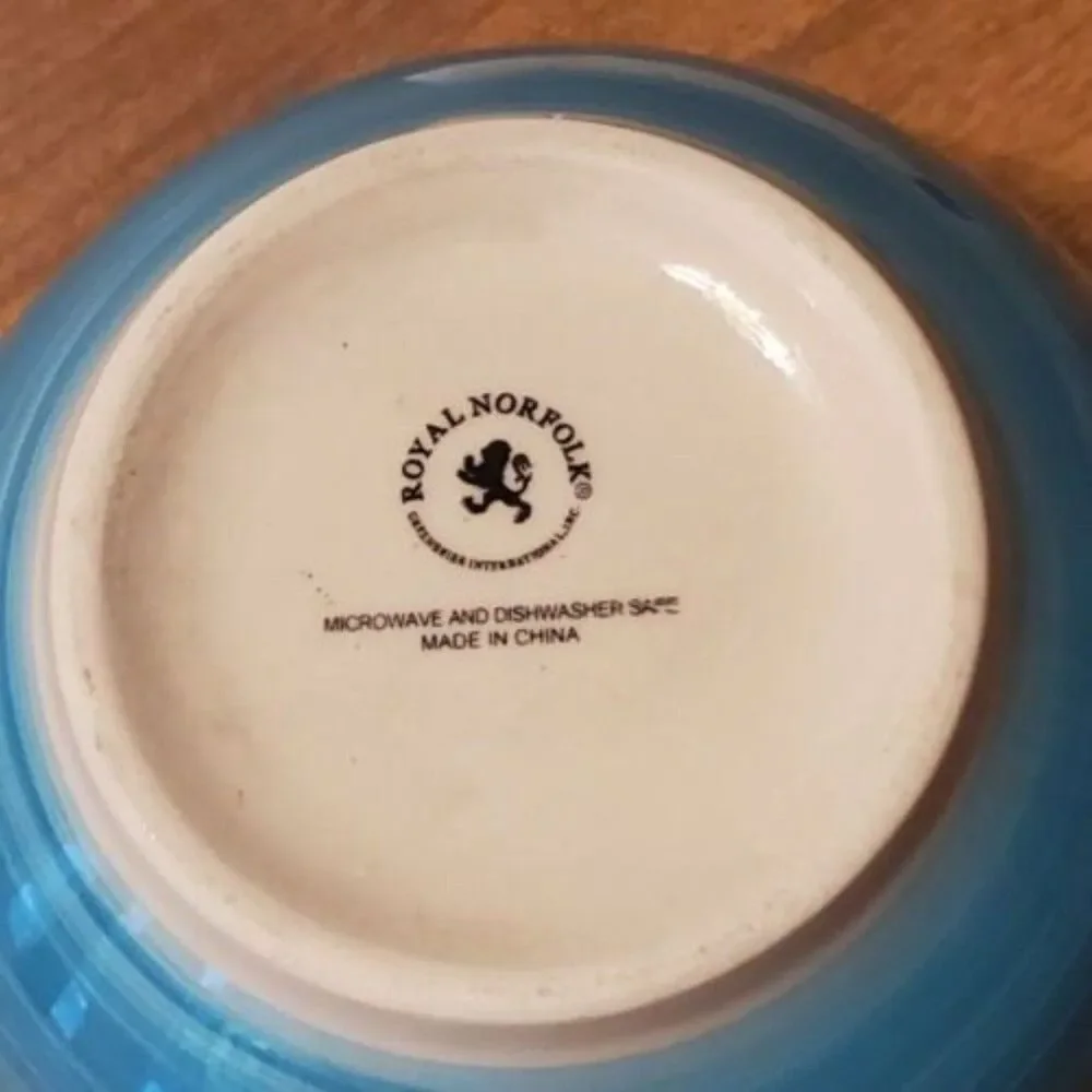 Royal Norfolk Turquoise Swirl Coupe Brown Trim Soup Cereal Pasta Pottery Bowl